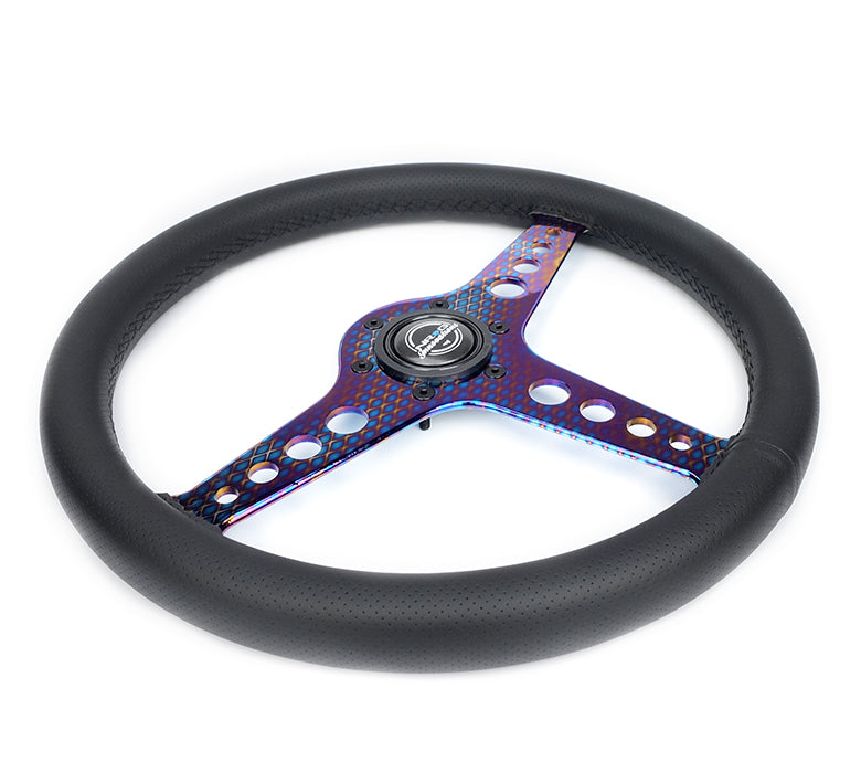 NRG Light Weight Gaming Steering Wheel - Driftz 350mm 3 NeoChrome Spokes Perforated Leather - 0