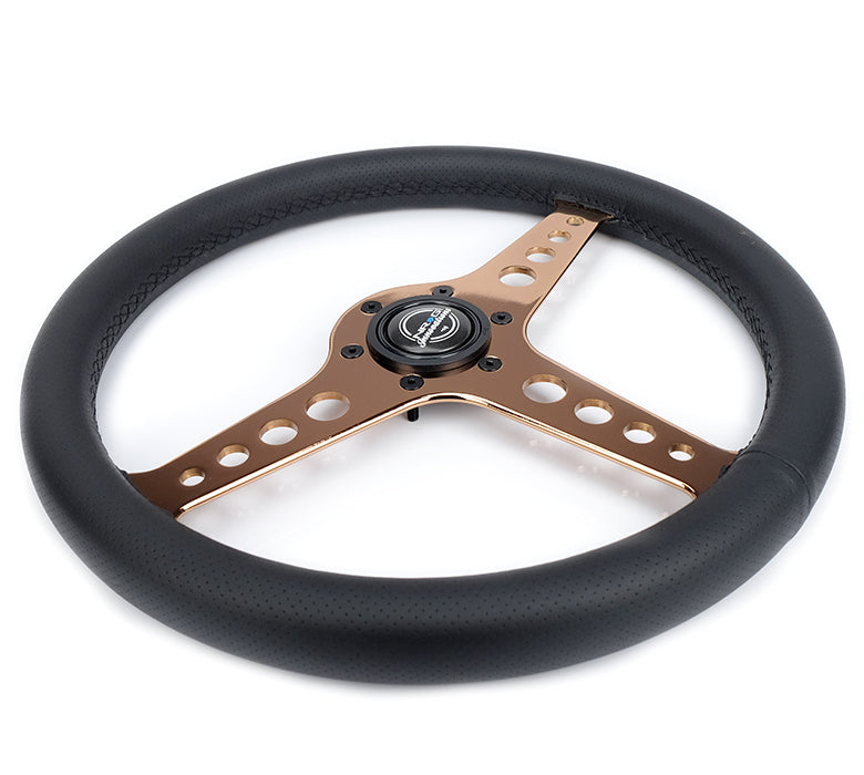 NRG Light Weight Gaming Steering Wheel - Driftz 350mm 3 Rose Gold Spokes Perforated Leather - 0