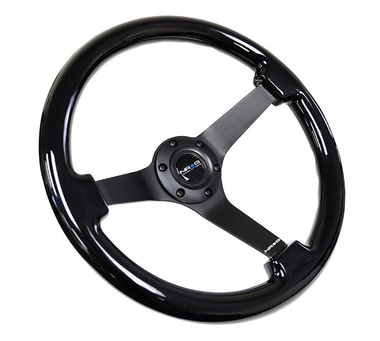 NRG Reinforced Steering Wheel (350mm / 3in. Deep) Black w/Black Chrome Solid 3-Spoke Center - 0