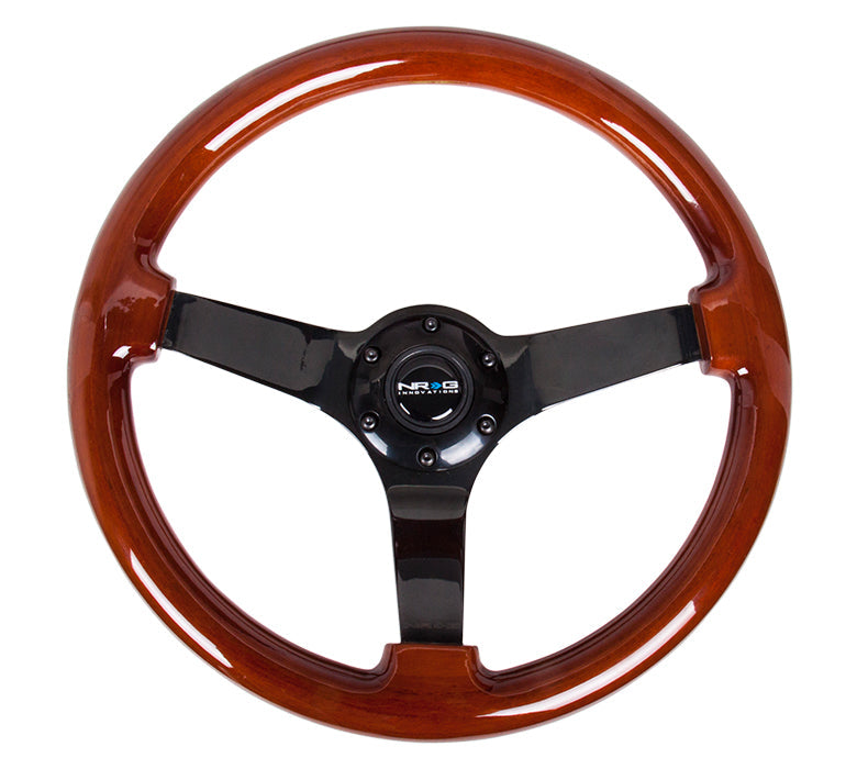 NRG Reinforced Steering Wheel Classic Wood Grain (350mm / 3in. Deep) Matte Black Solid 3-Spoke