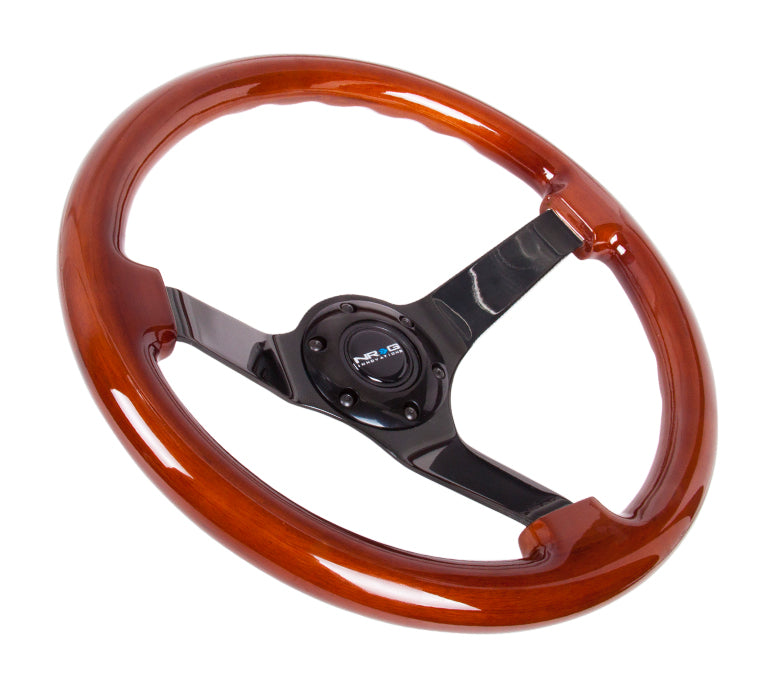 NRG Reinforced Steering Wheel Classic Wood Grain (350mm / 3in. Deep) Matte Black Solid 3-Spoke - 0