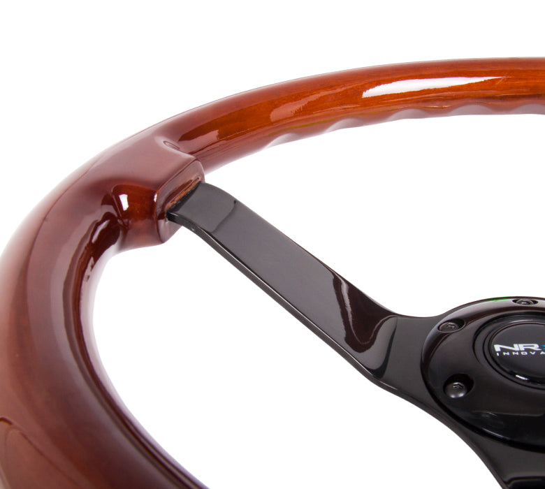 NRG Reinforced Steering Wheel Classic Wood Grain (350mm / 3in. Deep) Matte Black Solid 3-Spoke