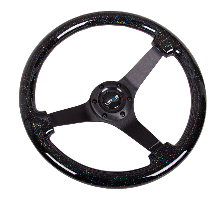 NRG Reinforced Steering Wheel (350mm / 3in Deep) Classic Blk Sparkle Wood Grain w/Blk 3-Spoke Center - 0