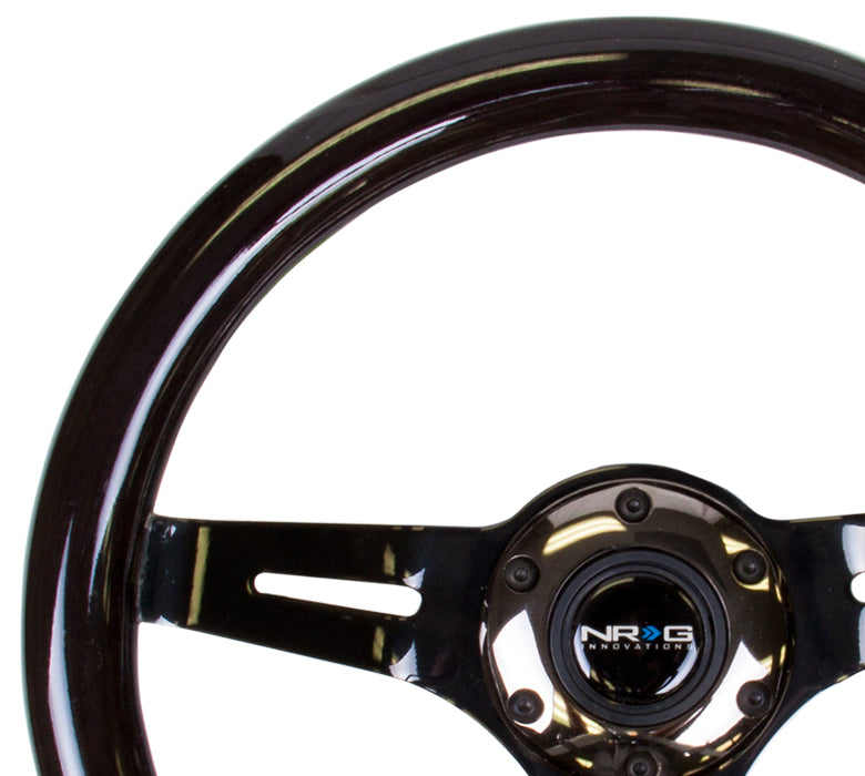 NRG Classic Wood Grain Steering Wheel (310mm) Black w/Black Chrome 3-Spoke Center - 0