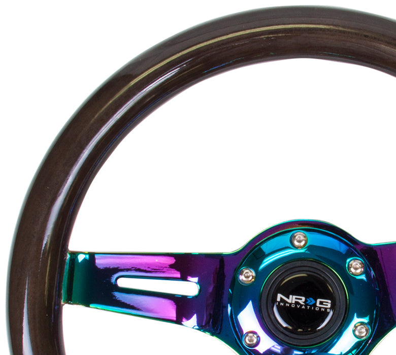 NRG Classic Wood Grain Steering Wheel (310mm) Dark Wood & Black Line Inlay w/Neochrome 3-Spoke Ctr. - 0