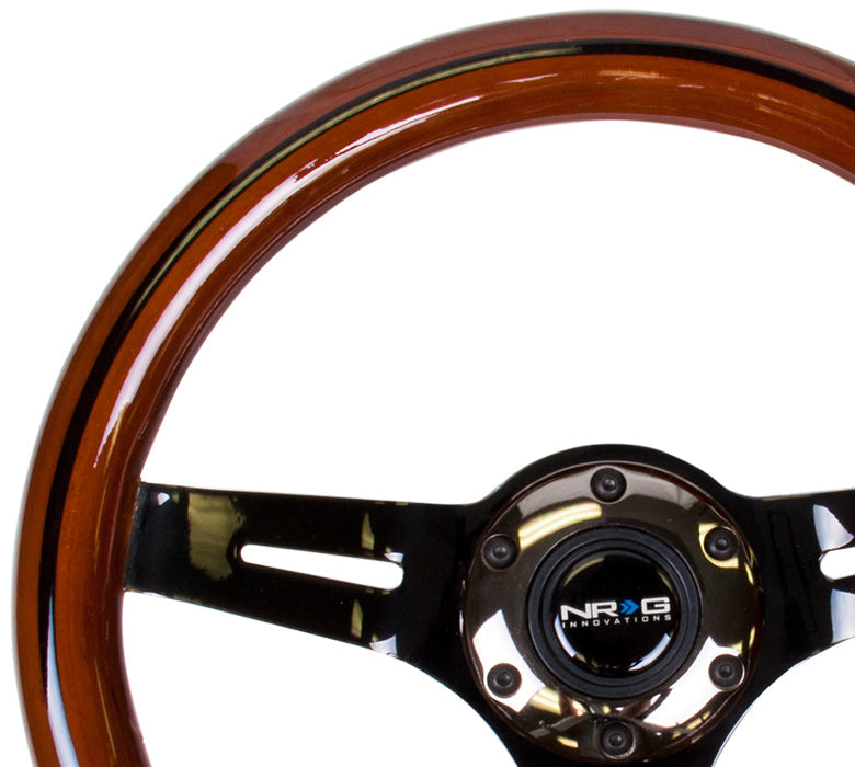 NRG Classic Wood Grain Steering Wheel (310mm) Dark Wood & Black Line Inlay w/Blk Chrome 3-Spoke Ctr. - 0