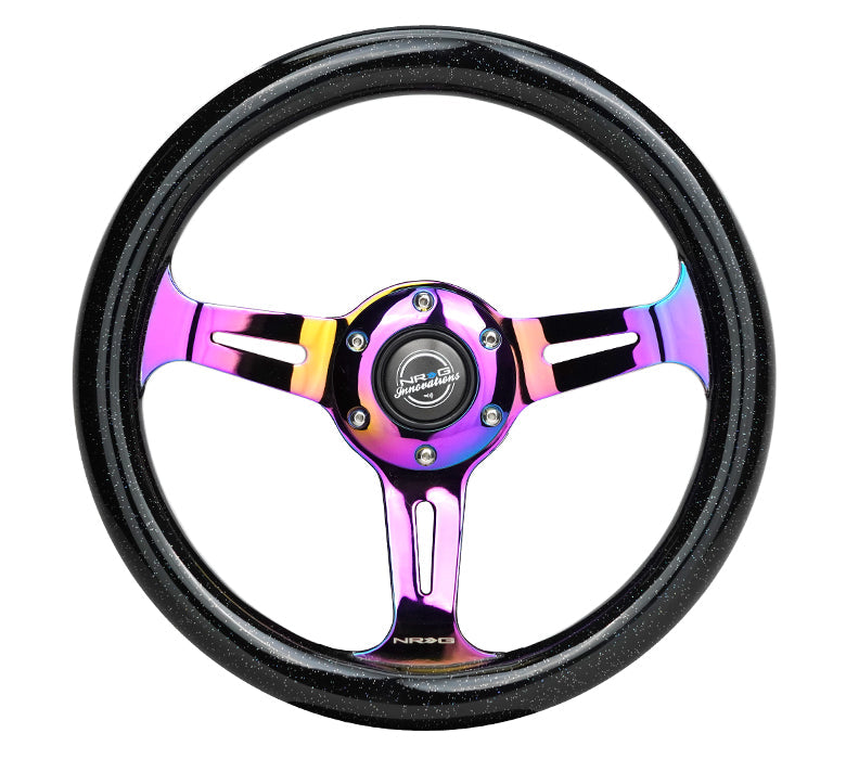 NRG Classic Wood Grain Steering Wheel (310mm) Black w/Neochrome 3-Spoke Center