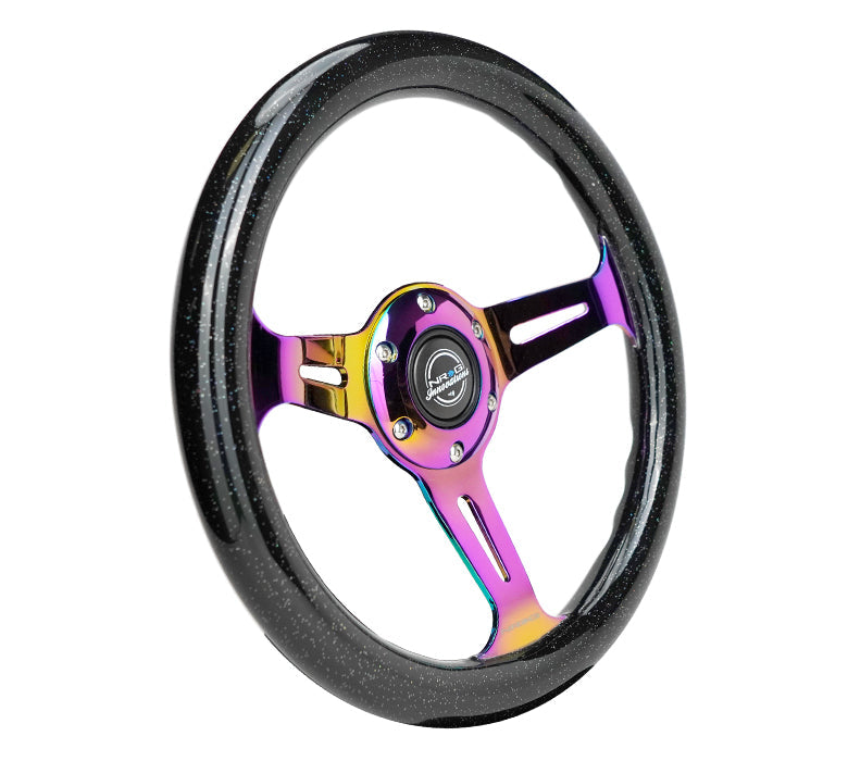 NRG Classic Wood Grain Steering Wheel (310mm) Black w/Neochrome 3-Spoke Center - 0