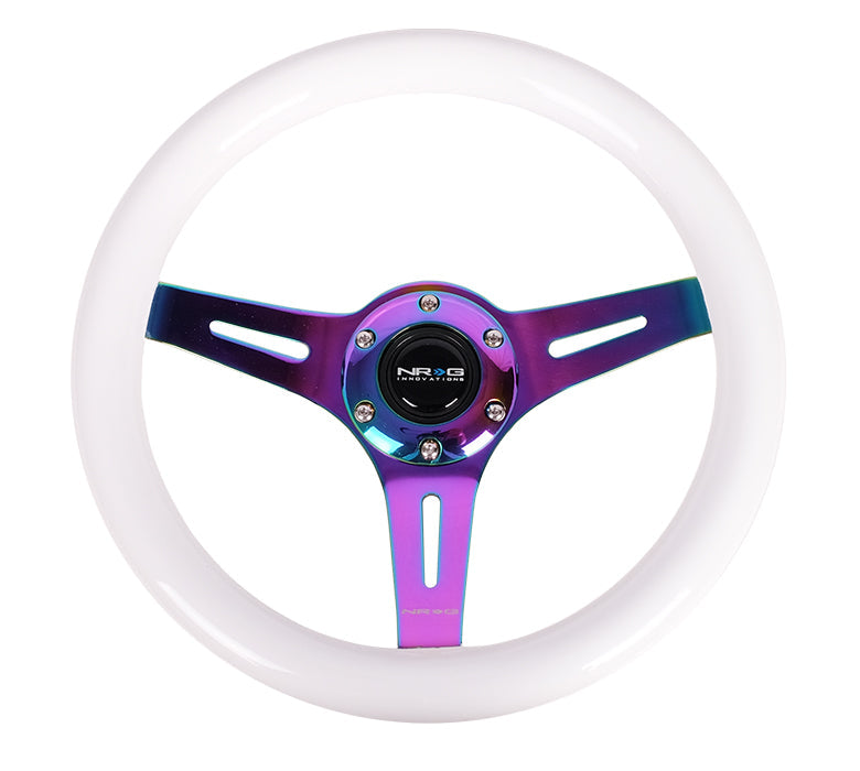 NRG Classic Wood Grain Steering Wheel (310mm) White w/Neochrome 3-Spoke Center