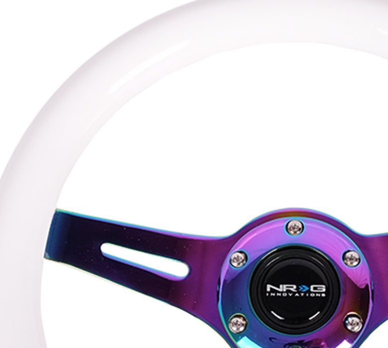 NRG Classic Wood Grain Steering Wheel (310mm) White w/Neochrome 3-Spoke Center - 0