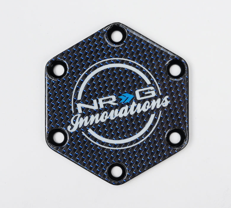 NRG Carbon Fiber w/ Blue Texalium Fabrics Horn Delete Button Circular Logo Front/ Back