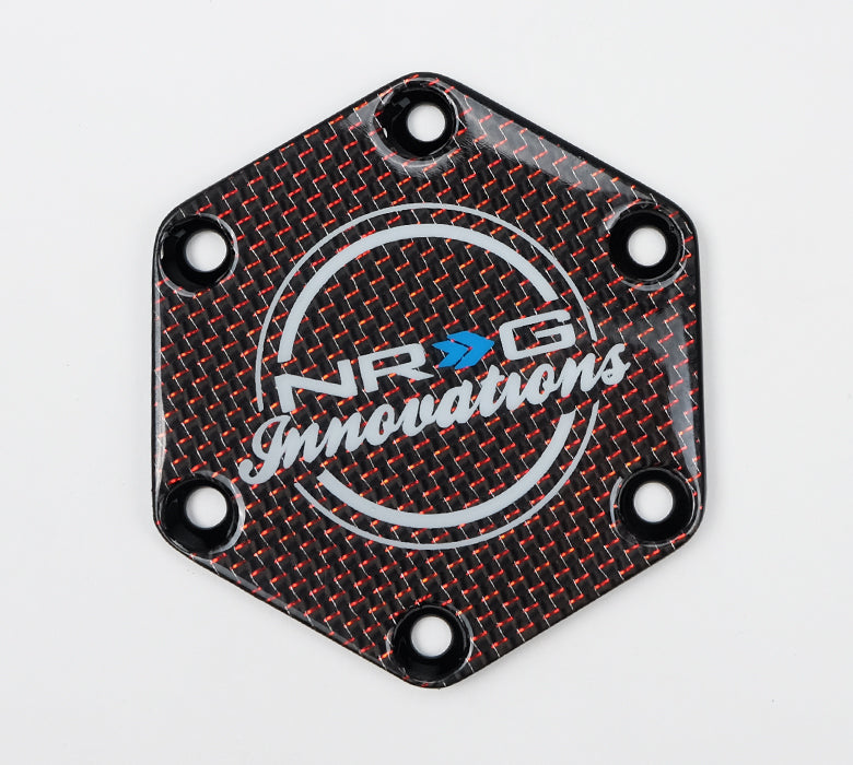 NRG Carbon Fiber w/ Red Texalium Fabrics Horn Delete Button Circular Logo Front/ Back