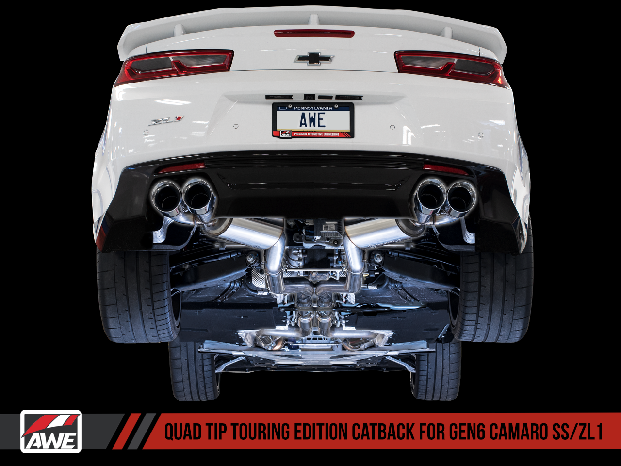 AWE Touring Edition Catback Exhaust for Gen6 Camaro SS / ZL1 - Resonated - Chrome Silver Tips (Quad Outlet)