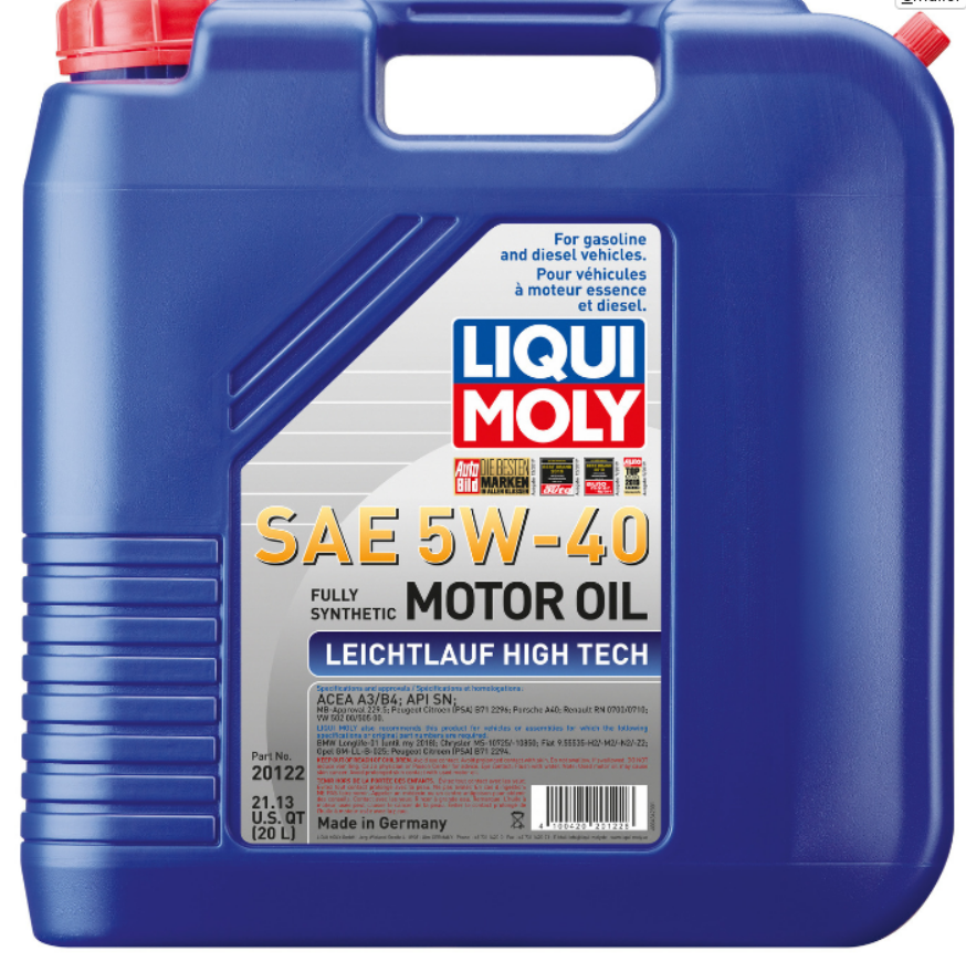 LIQUI MOLY 20L Leichtlauf (Low Friction) High Tech Motor Oil SAE 5W40