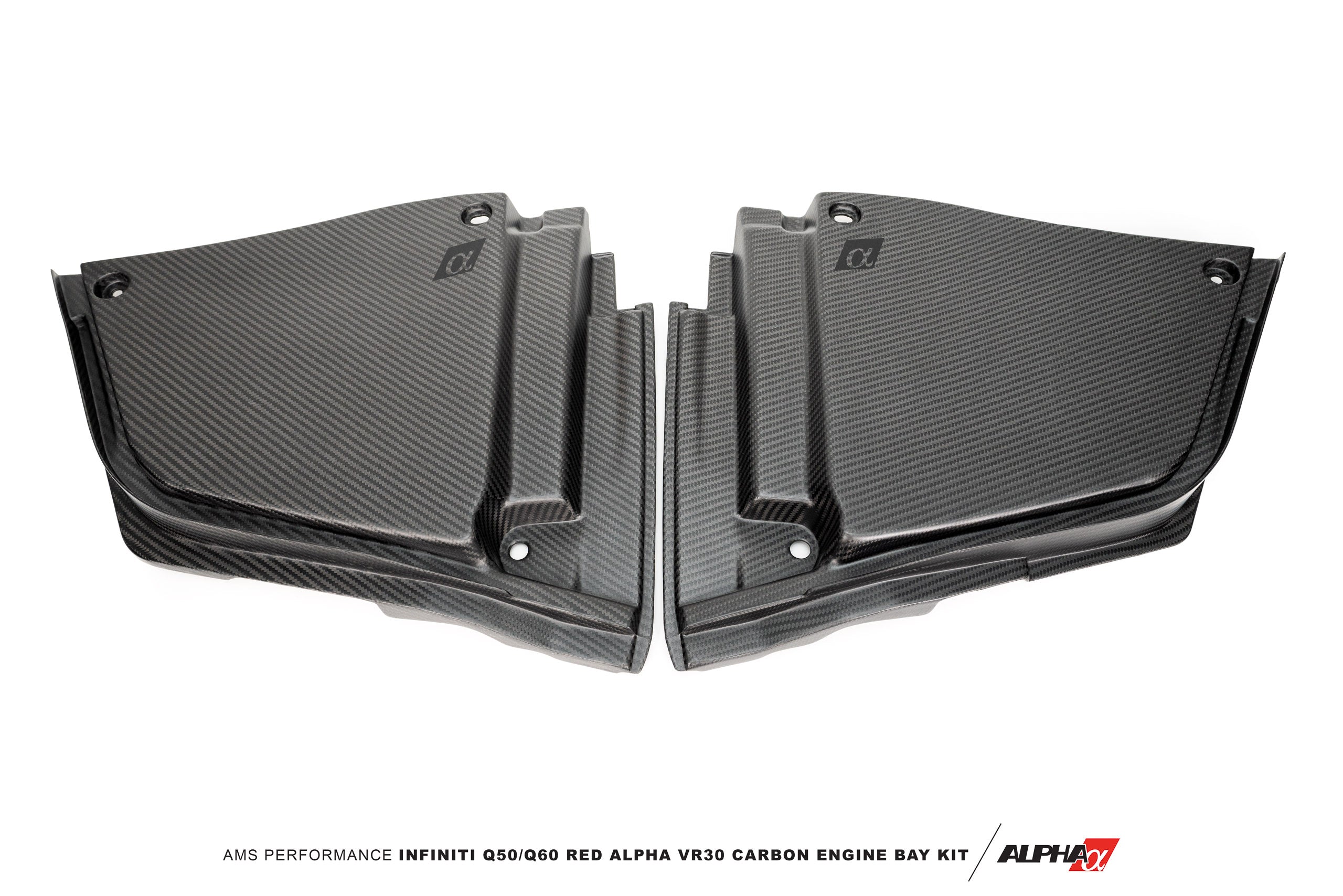 AMS Performance Infiniti Q50 / Q60 Red Alpha Matte Carbon Rear Engine Bay Cover Set