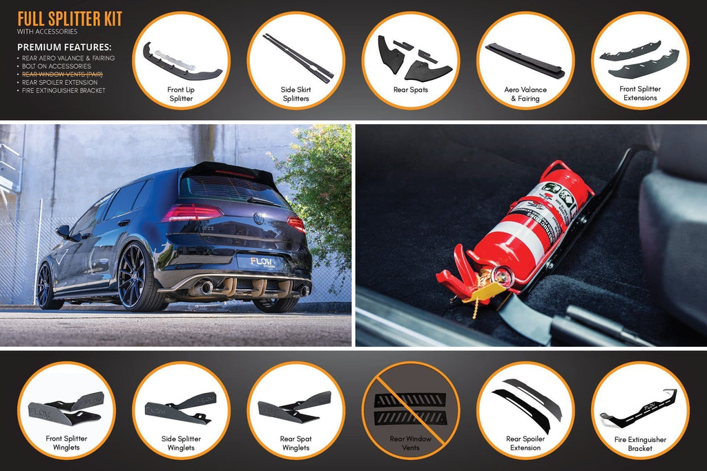 Flow Designs MK7 Golf GTI Full Lip Splitter Set With Rear Aero Valance & Fairing