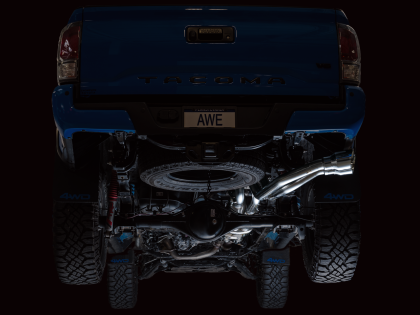 AWE 0FG Exhaust with BashGuard for 3rd Gen Tacoma - Dual Chrome Silver Tips