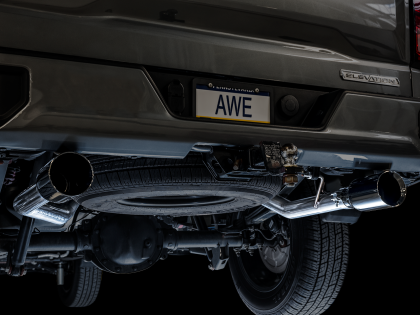 AWE 0FG Catback Split Rear Exit Exhaust for 4th Gen Silverado/Sierra 1500 5.3L (Flat Bumper) - Dual Diamond Black Tips