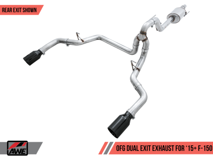 AWE 0FG Dual Exit Exhaust for '15-'20 F-150 - 5" Diamond Black Tips