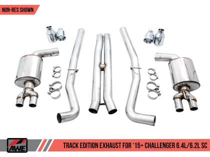 AWE Touring Edition Exhaust for 15+ Challenger 6.4 / 6.2 SC - Non-Resonated - Chrome Silver Quad Tips