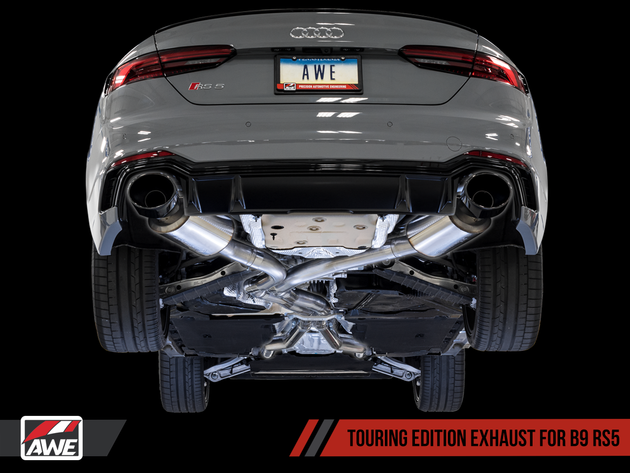 AWE Touring Edition Exhaust for Audi B9 RS 5 - Resonated for Performance Catalysts - Diamond Black RS-style Tips