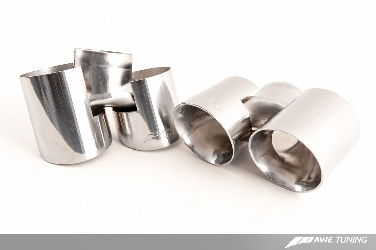 AWE Polished Silver Quad Tips for 997.2 Turbo and Turbo S - 0