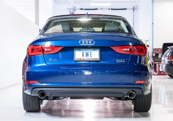 AWE Tuning Audi A3 Touring Edition Exhaust - Dual Outlet, Chrome Silver 90 mm Tips