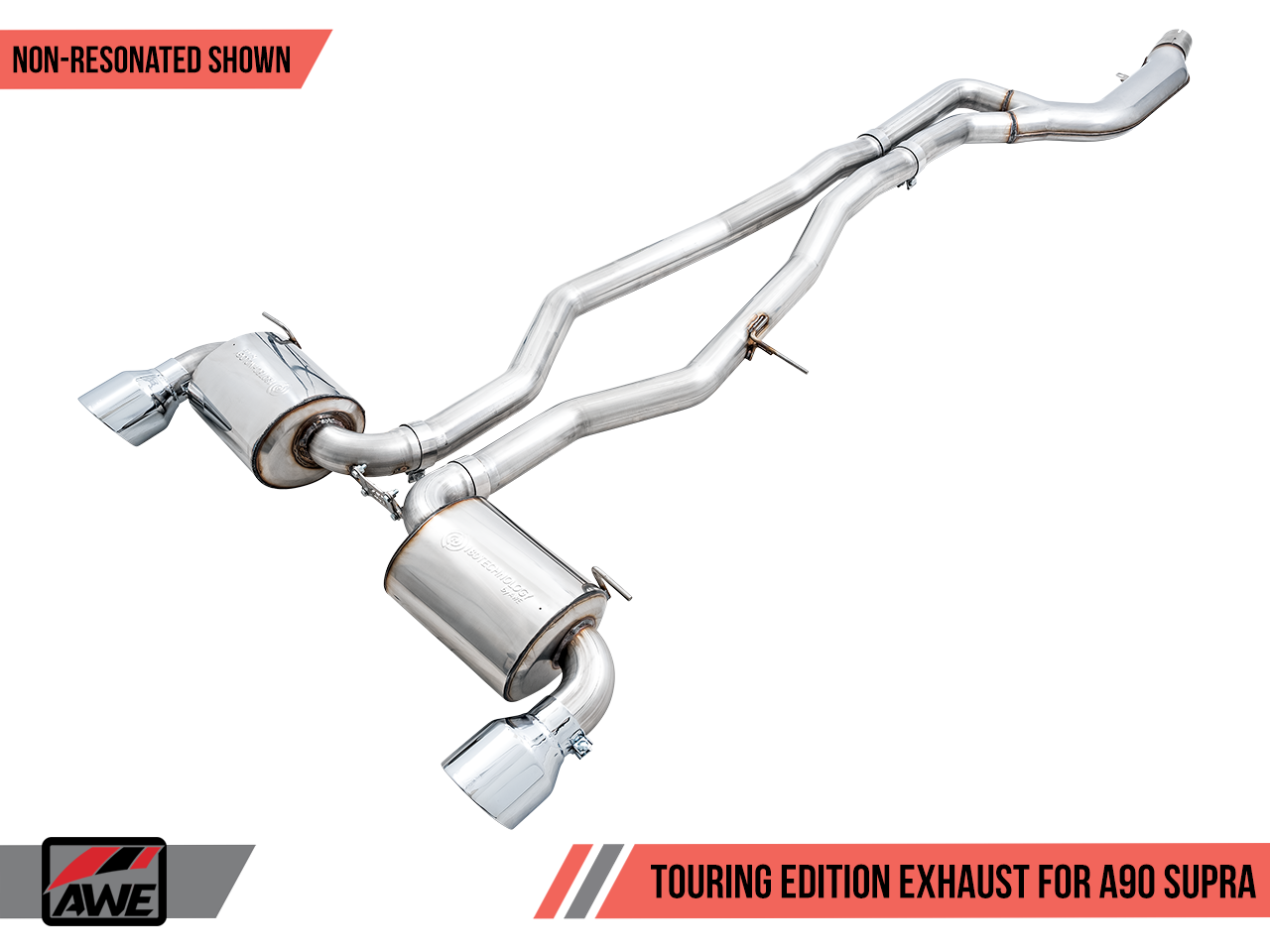 AWE Non-Resonated Touring Edition Exhaust for A90 Supra - 5" Chrome Silver Tips