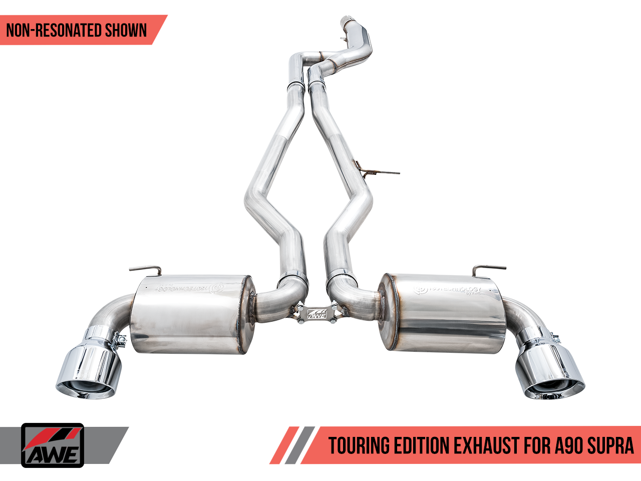 AWE Non-Resonated Touring Edition Exhaust for A90 Supra - 5" Chrome Silver Tips - 0