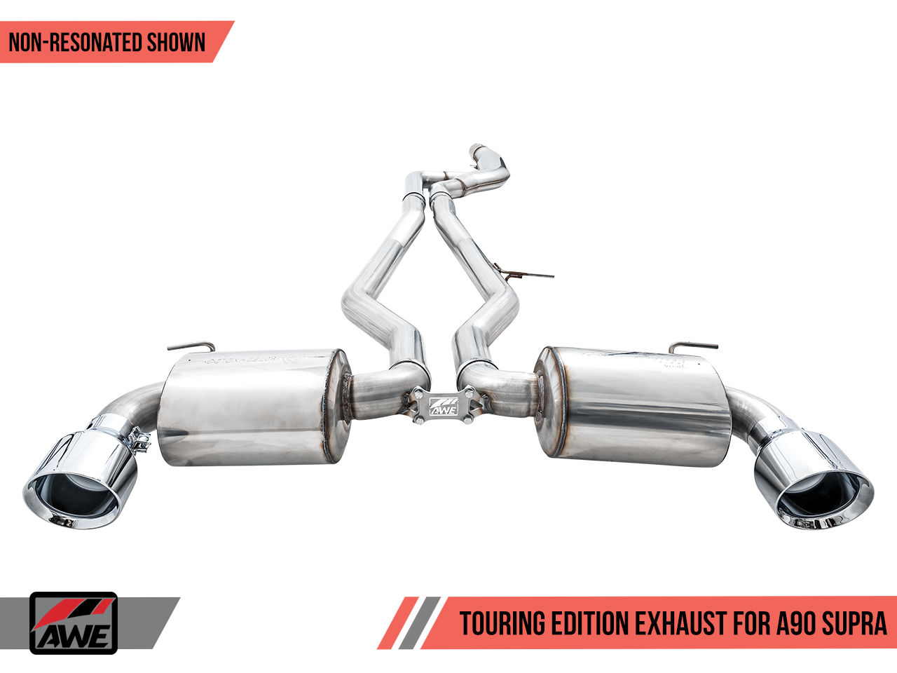 AWE Non-Resonated Touring Edition Exhaust for A90 Supra - 5" Chrome Silver Tips