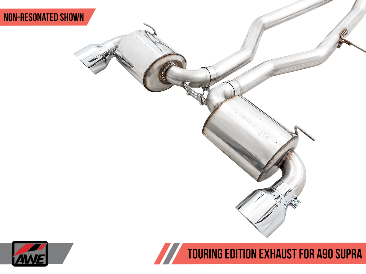 AWE Non-Resonated Touring Edition Exhaust for A90 Supra - 5" Chrome Silver Tips