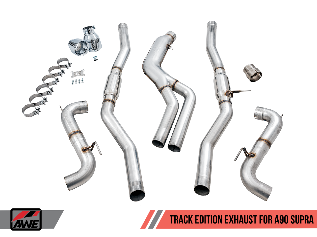 AWE Track Edition Exhaust for A90 Supra - 5" Chrome Silver Tips