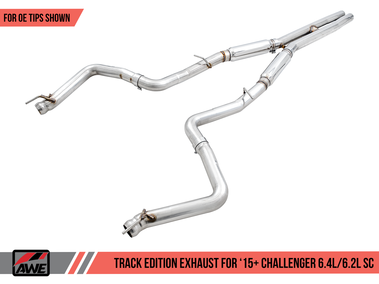 AWE Track Edition Exhaust for 15+ Challenger 6.4 / 6.2 SC - Stock Tips