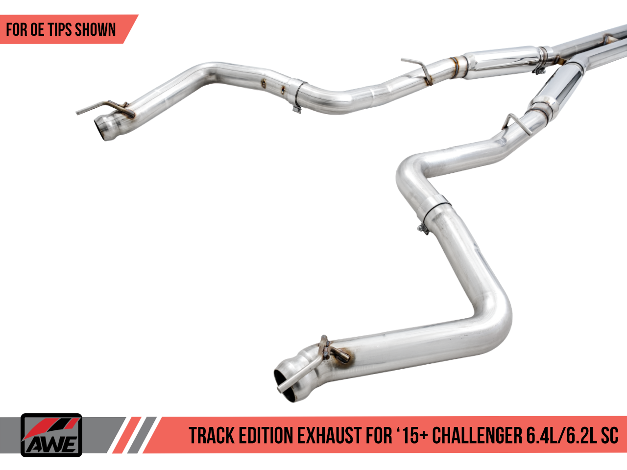 AWE Track Edition Exhaust for 15+ Challenger 6.4 / 6.2 SC - Stock Tips - 0