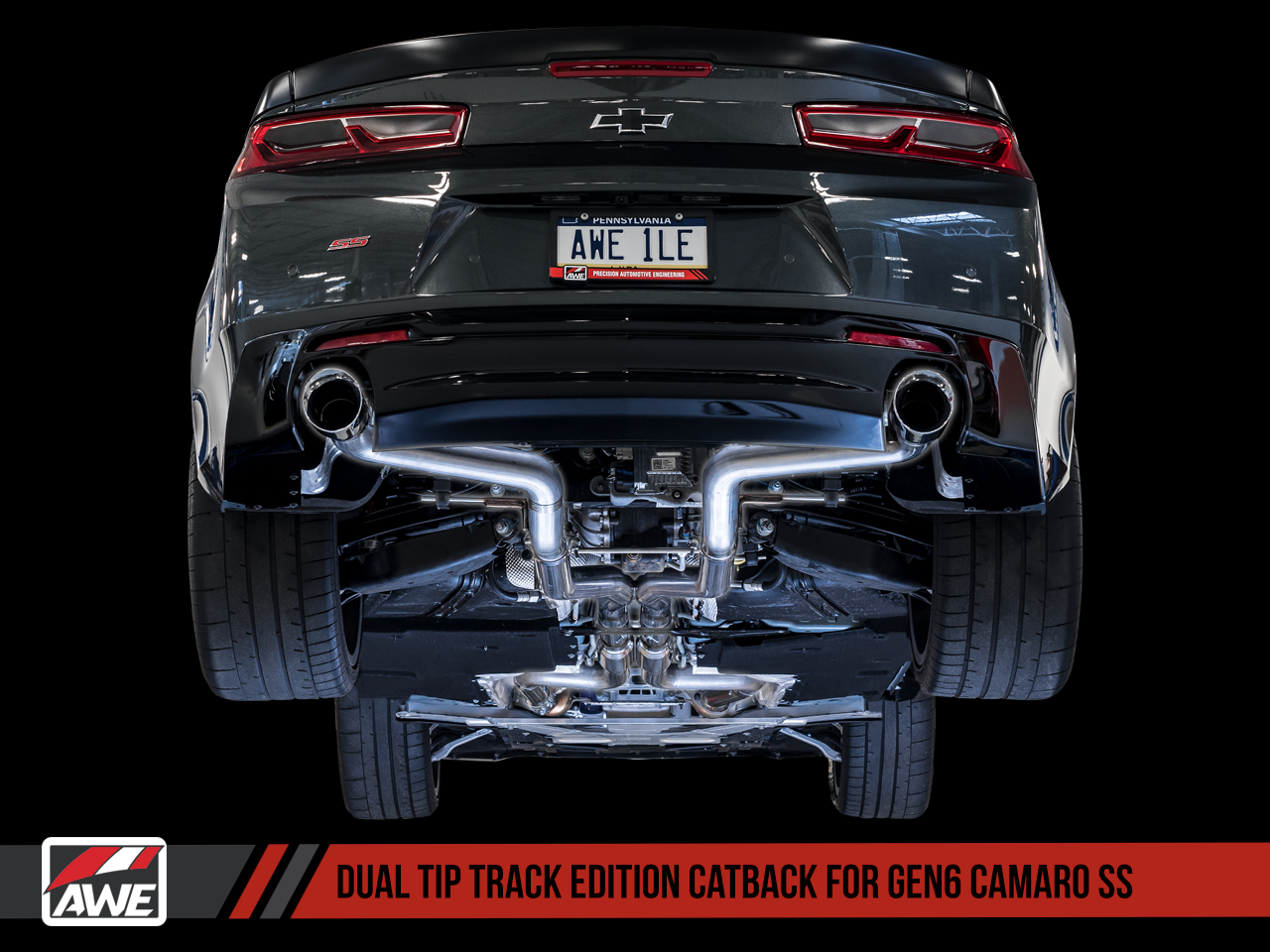 AWE Track Edition Catback Exhaust for Gen6 Camaro SS - Resonated - Diamond Black Tips (Dual Outlet)