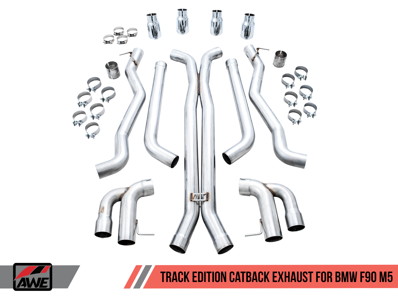 AWE Track Edition Cat-Back Exhaust for BMW F90 M5 - Chrome Silver Tips