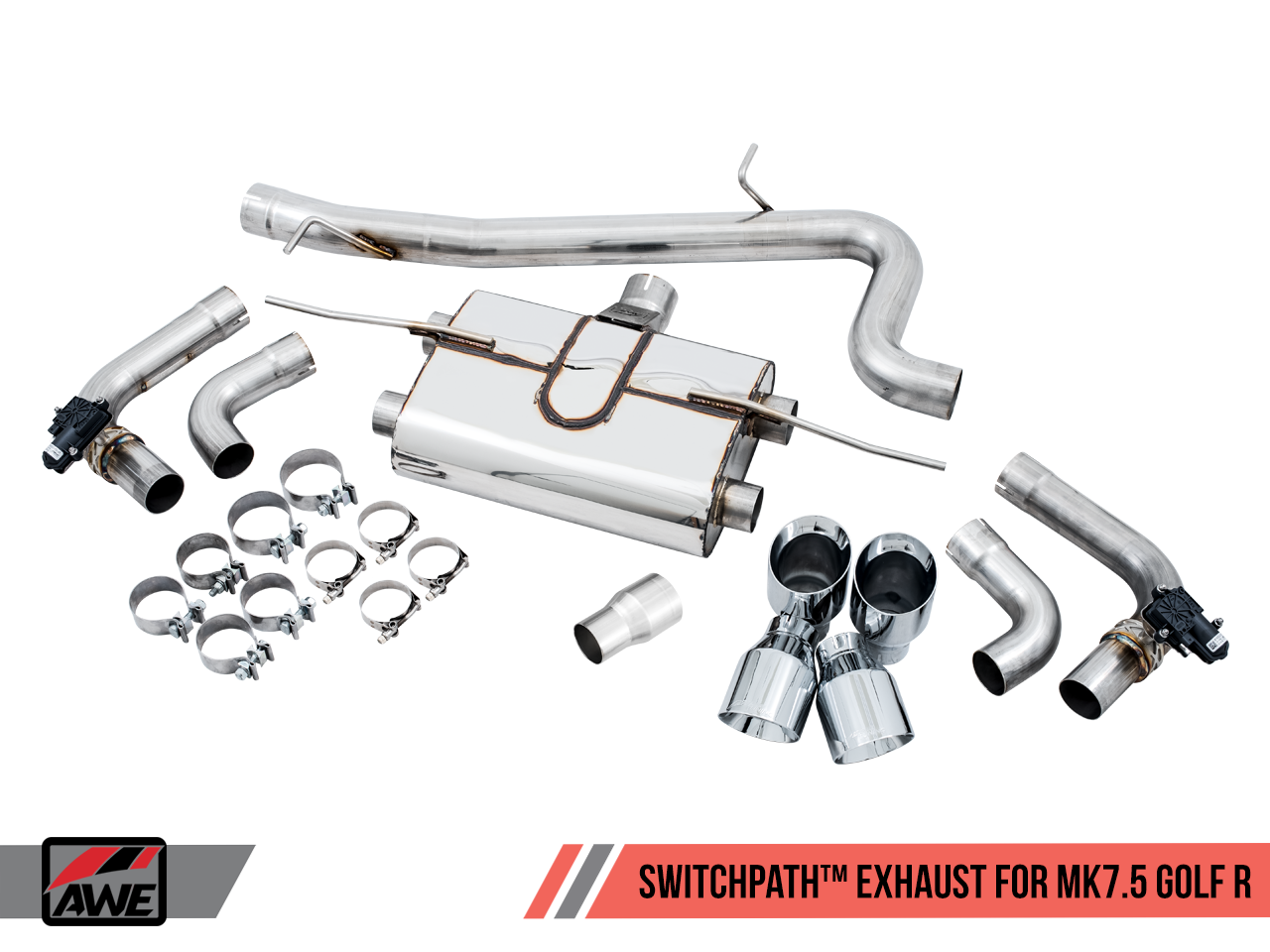 AWE SwitchPath™ Exhaust for MK7.5 Golf R - Chrome Silver 102mm Tips