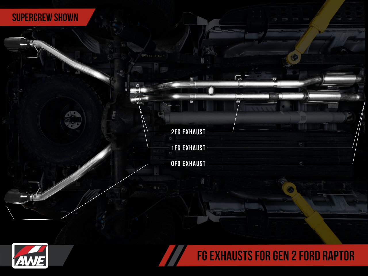 AWE 0 FG Exhaust for Gen 2 Ford Raptor (Resonated Peformance Cat-back) - Diamond Black 5" Tips