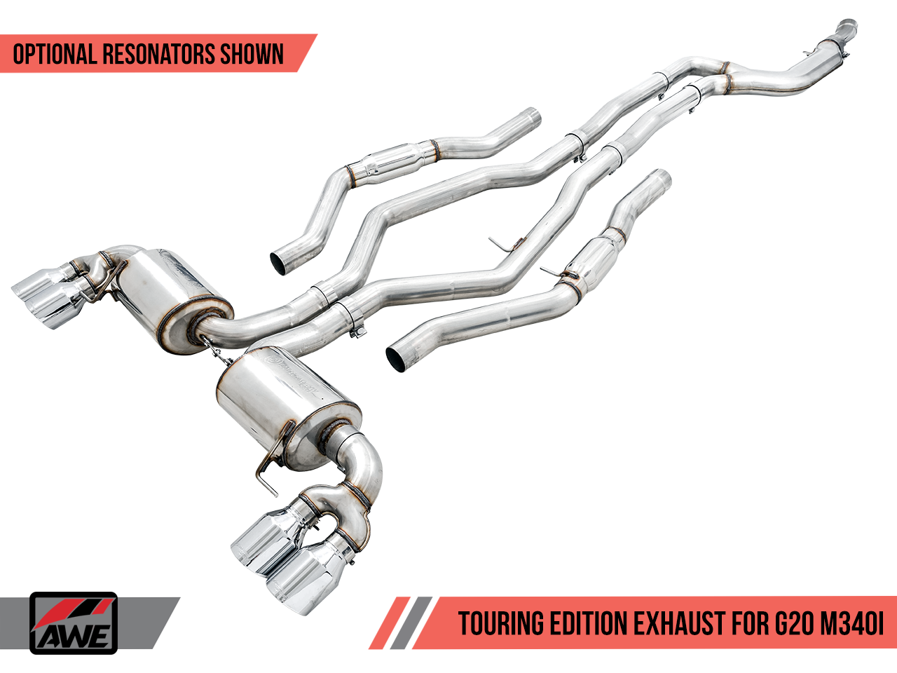 AWE Resonated Touring Edition Exhaust for G20 M340i - Chrome Silver