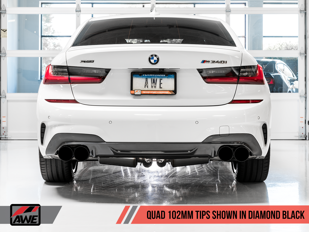 AWE Track Edition Exhaust for G20 M340i - Diamond Black Tips - 0