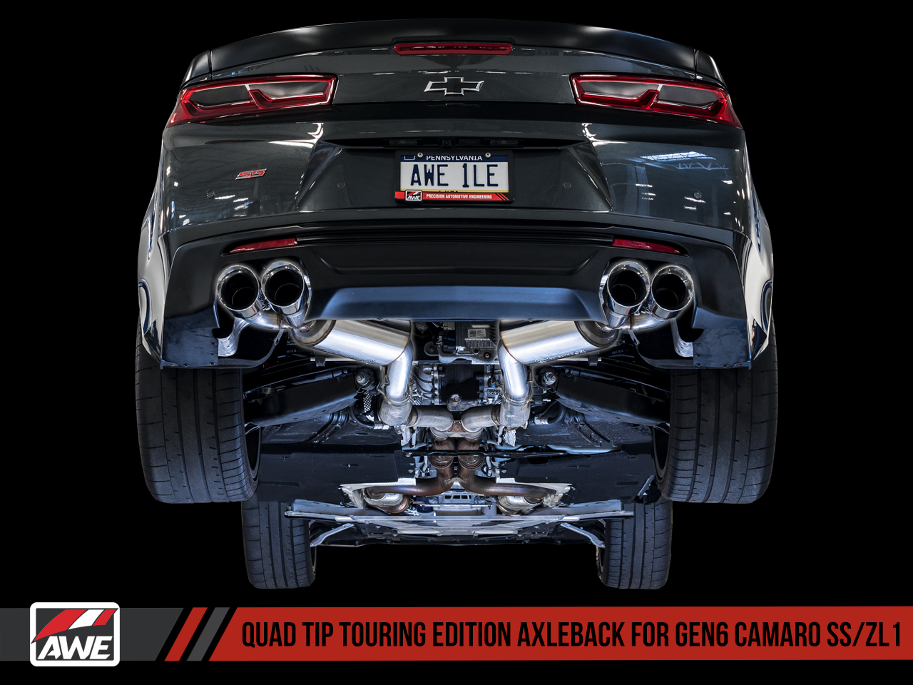 AWE Touring Edition Catback Exhaust for Gen6 Camaro SS / ZL1 - Resonated - Diamond Black Tips (Quad Outlet)