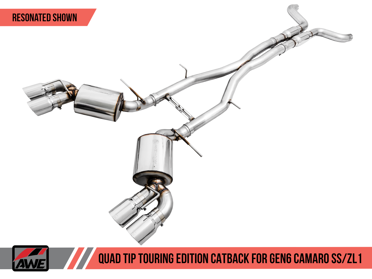 AWE Touring Edition Catback Exhaust for Gen6 Camaro SS / ZL1 - Resonated - Chrome Silver Tips (Quad Outlet)