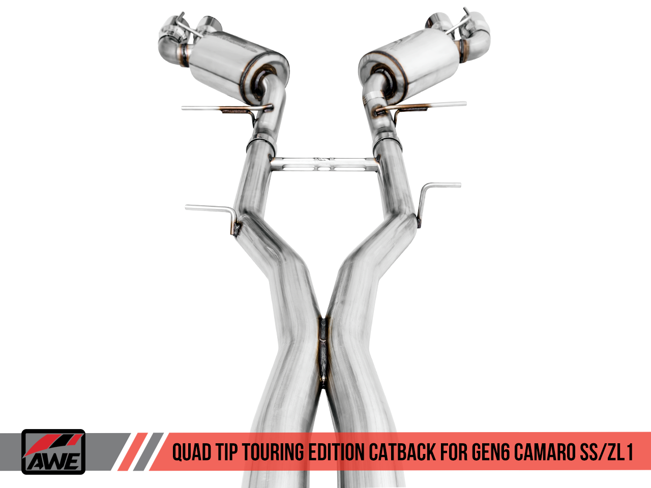 AWE Touring Edition Catback Exhaust for Gen6 Camaro SS / ZL1 - Resonated - Chrome Silver Tips (Quad Outlet)