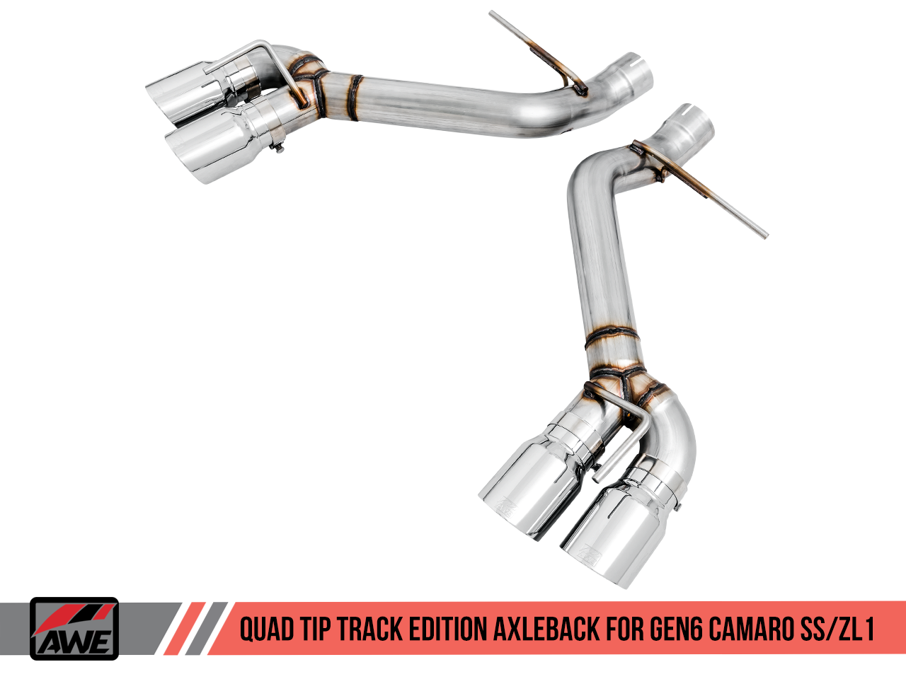 AWE Track Edition Catback Exhaust for Gen6 Camaro SS / ZL1 - Resonated - Chrome Silver Tips (Quad Outlet)