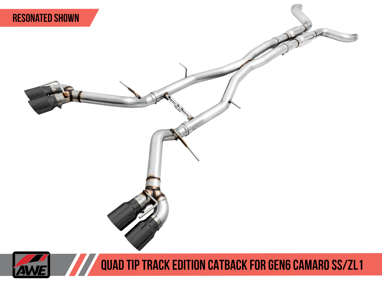 AWE Track Edition Catback Exhaust for Gen6 Camaro SS / ZL1 - Non-Resonated - Diamond Black Tips (Quad Outlet)