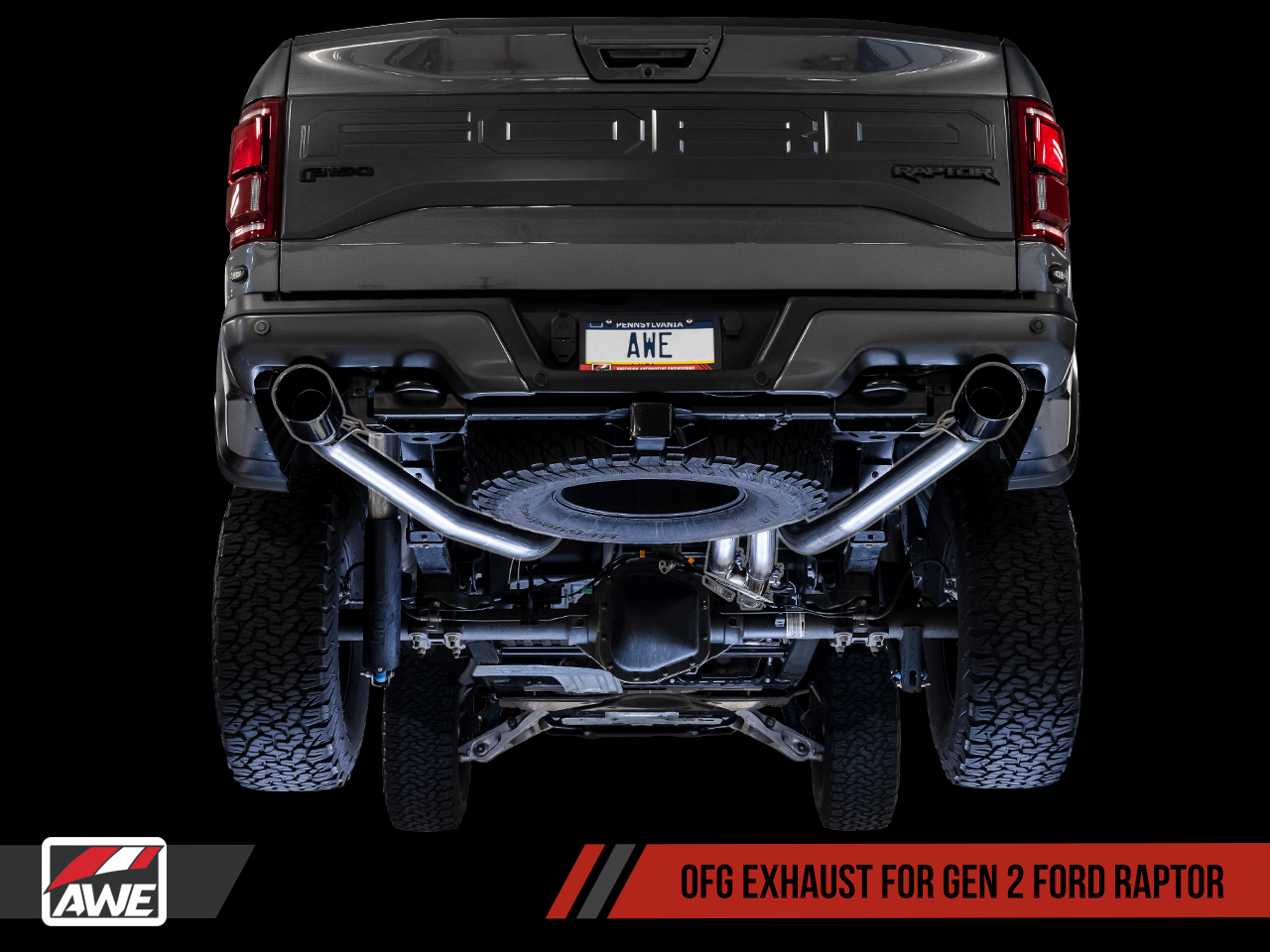 AWE 0 FG Exhaust for Gen 2 Ford Raptor (Resonated Peformance Cat-back) - Diamond Black 5" Tips