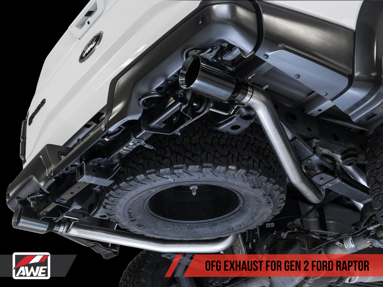 AWE 0 FG Exhaust for Gen 2 Ford Raptor (Resonated Peformance Cat-back) - Diamond Black 5" Tips