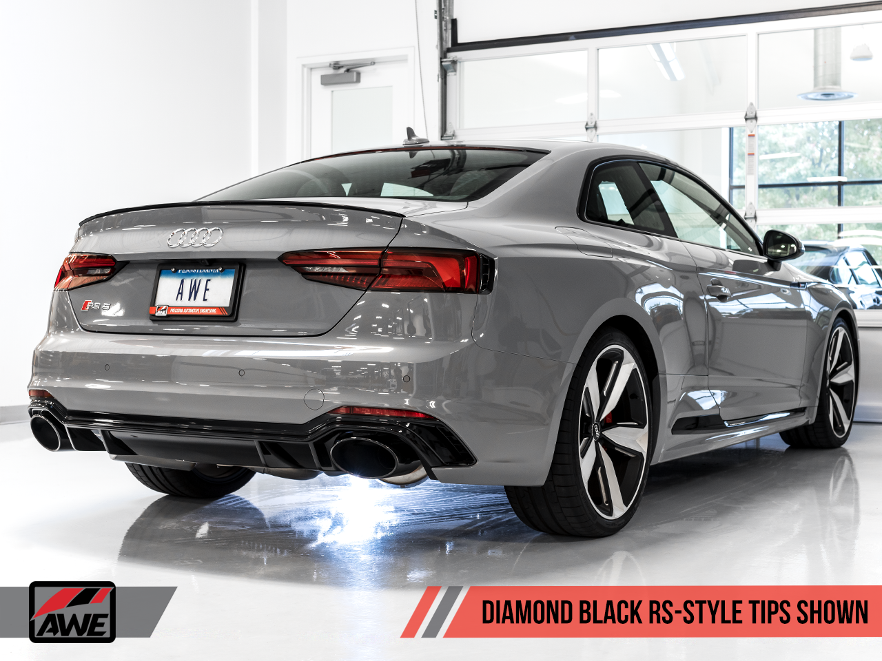 AWE Track Edition Exhaust for Audi B9 RS 5 - Resonated for Performance Catalysts - Diamond Black RS-style Tips