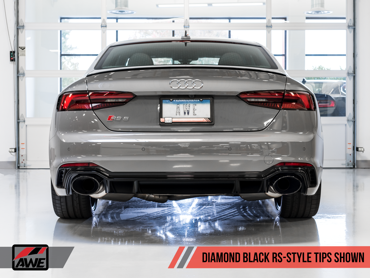 AWE Touring Edition Exhaust for Audi B9 RS 5 - Resonated for Performance Catalysts - Diamond Black RS-style Tips