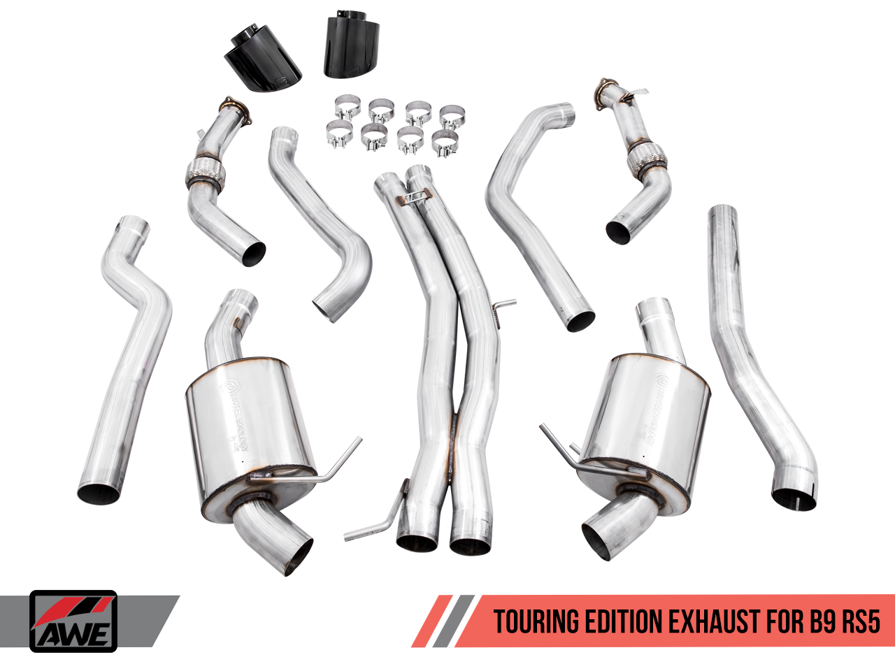 AWE Touring Edition Exhaust for Audi B9 RS 5 - Resonated for Performance Catalysts - Diamond Black RS-style Tips